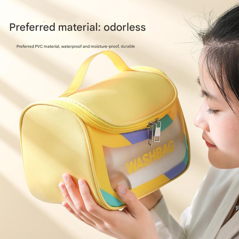 PVC Transparent Cosmetic Bag,Waterproof Portable Travel Organizer with Handle(Green)