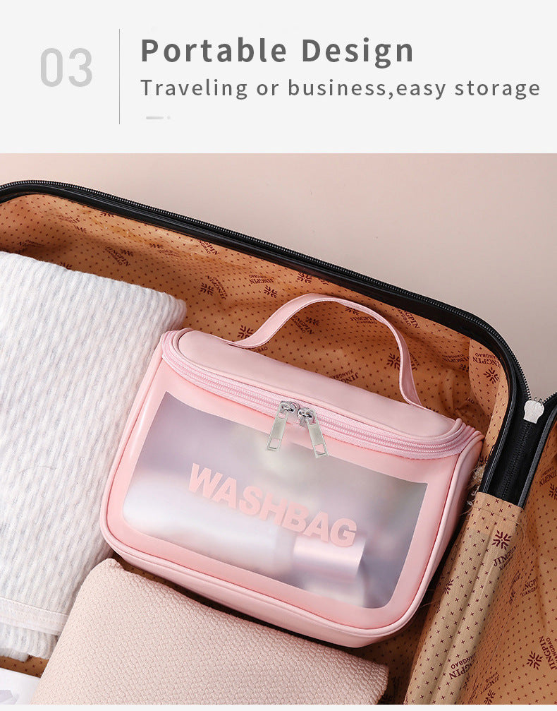 PVC Transparent Cosmetic Bag,Waterproof Portable Travel Organizer with Handle(Green)