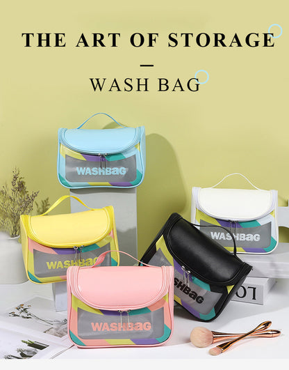 PVC Transparent Cosmetic Bag,Waterproof Portable Travel Organizer with Handle(Yellow)