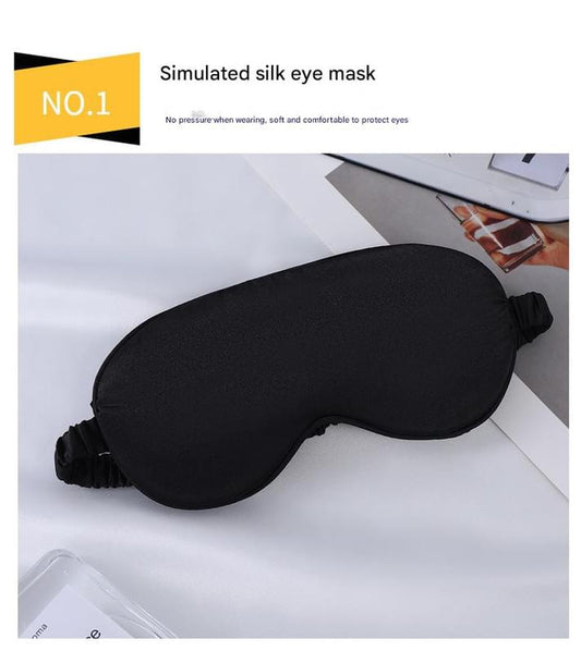 Satin sleep eye mask, black with gathered fabric ties