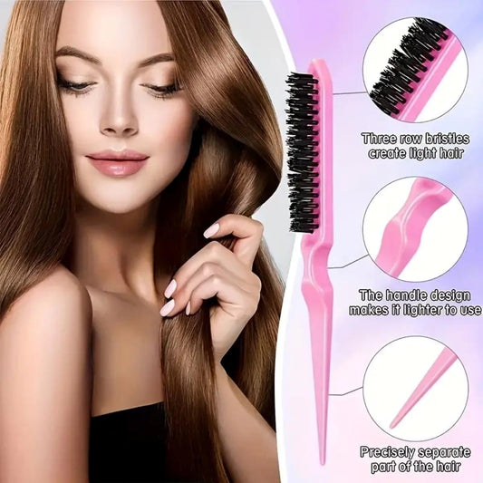 Pink detangling hair brush with long handle and wide bristles
