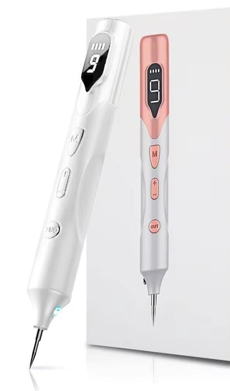White and pink skin tag removal pen with pointed tip and power cord