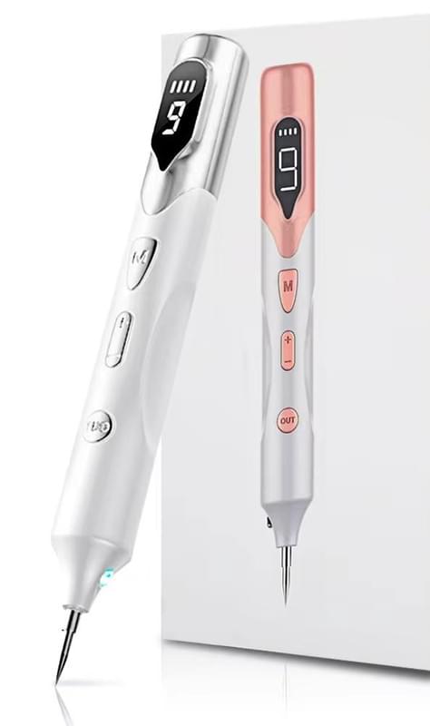 Skin spot remover pen, white and silver with pointed tip