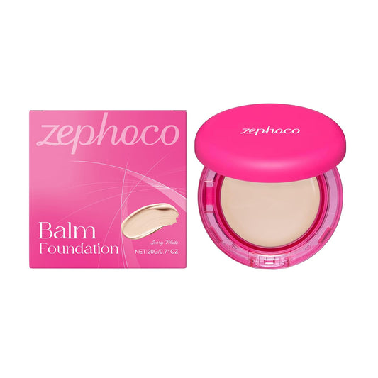 Ivory balm foundation compact with pink lid and matching box