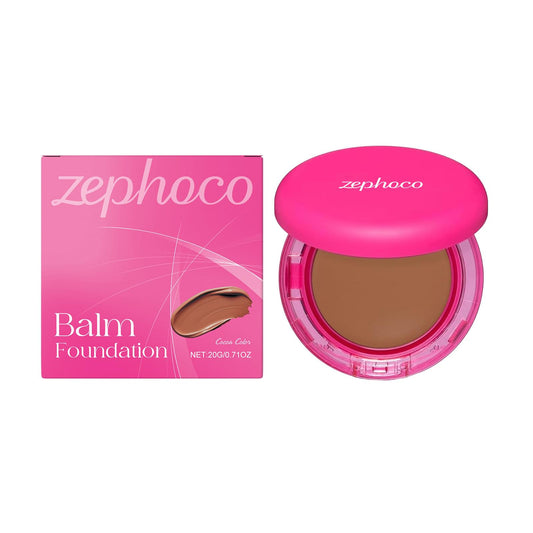 Balm foundation compact and box, brown shade in pink case