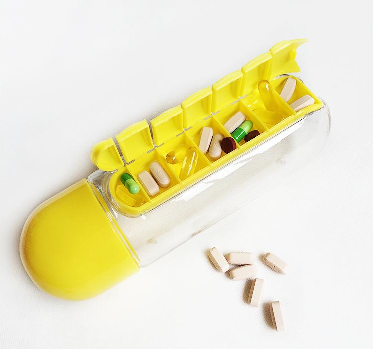 2pc 2-in-1 Water Bottle with 7-Day Pill Organizer - 600ml BPA-Free, Portable & Leakproof(Rose)