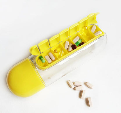 2pc 2-in-1 Water Bottle with 7-Day Pill Organizer - 600ml BPA-Free, Portable & Leakproof(Red)