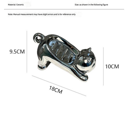 Charming Cat-Shaped Ceramic Soap Dish - Creative & Versatile Home Decor Accent(Silver)