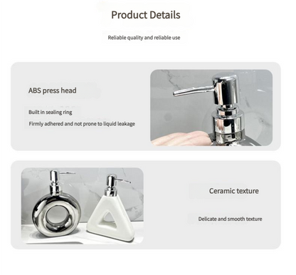 Modern Ceramic Soap & Lotion Dispenser - Unique Geometric Designs, 300ml Capacity(Donut lotion bottle, silver)