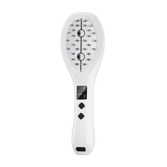 White scalp applicator comb with metal nozzle tips and display panel
