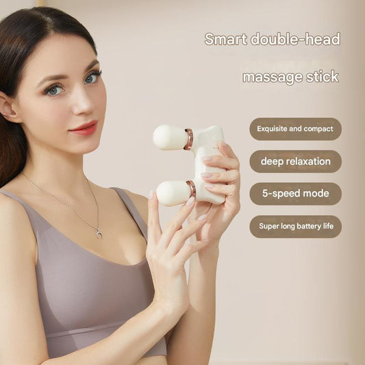 Dual-head massager stick, white with rose-gold accents and grip button