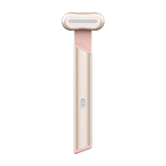 Electric eye massager pen with rose-gold body and pink head, handheld wand