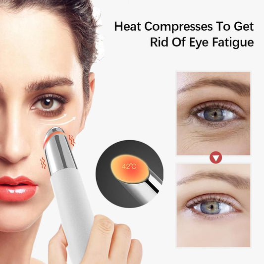Eye care pen near eye with display showing heat setting 42°C for eye treatment.