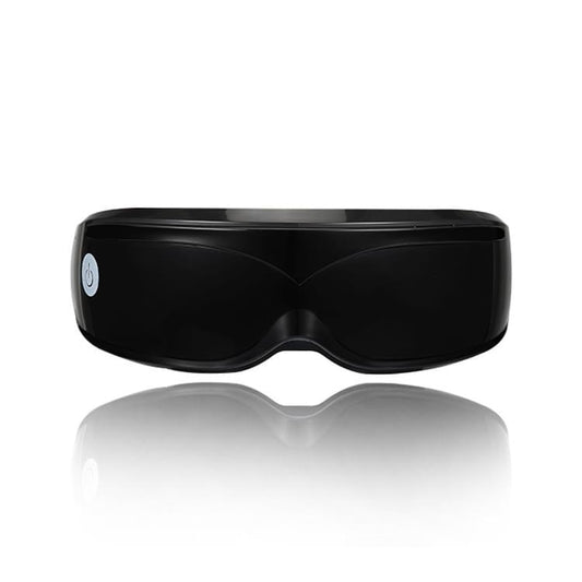 Black heated eye massager with touch button and contoured goggles shape