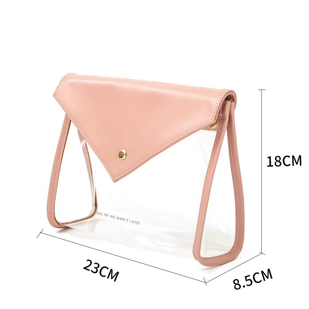 Pink Chic Envelope Makeup Bag with Transparent Waterproof Design