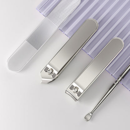 2 Sets Beige Portable 4-Piece Manicure Set - Compact Nail Grooming Kit with Stainless Steel Clippers, File & Stylish Case