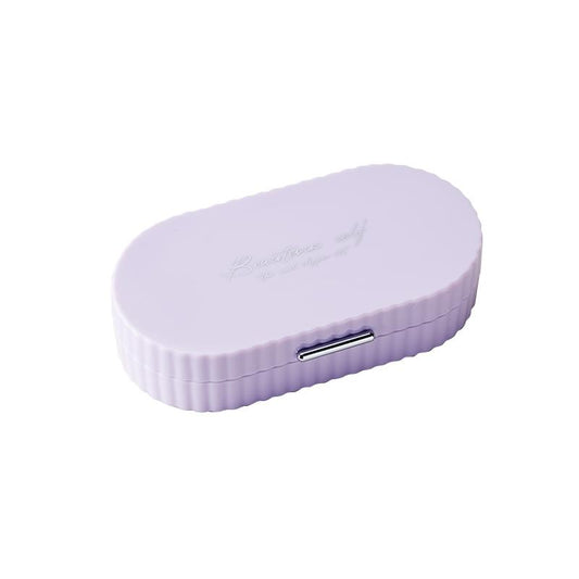 Purple oval manicure set travel case with metal clasp and embossed logo