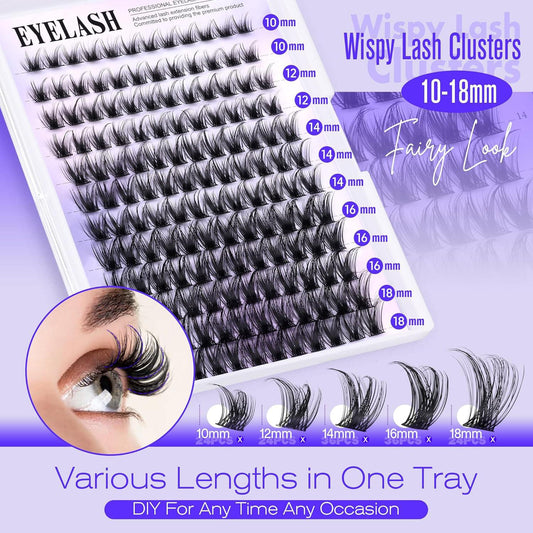 Wispy lash cluster tray showing mixed length false lash clusters for volume
