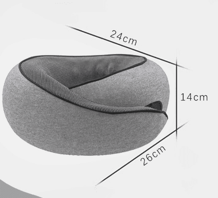U-shaped neck pillow, light grey memory foam; 24cm long, 26cm wide, 14cm high