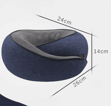 Navy U-shaped memory foam travel neck pillow with contoured support and textured fabric trim