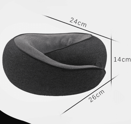U-shaped travel neck pillow, dark gray/black memory-foam style with textured edge
