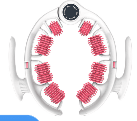 White 360-degree clamp roller massager with pink ridged rollers
