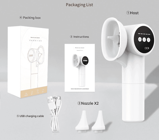White automatic ear wax removal and irrigation device with detachable nozzles