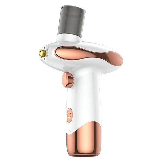White facial steamer sprayer with bronze accents and cylindrical mist nozzle head