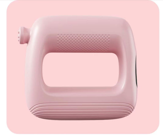 Portable body massager with textured grip and oval opening, pink housing