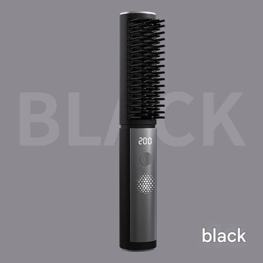 Cordless hair straightener comb, black heated comb teeth with LED temperature display