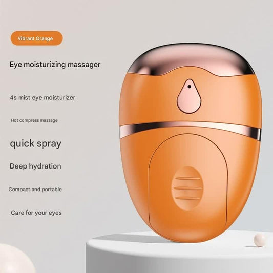 Orange portable eye massager humidifier with circular mist nozzle and smooth front
