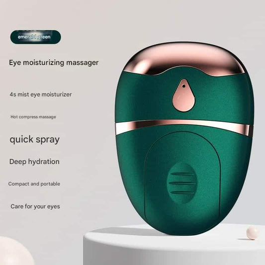 Dark green eye mist massager with hot compress steam nozzle and control panel