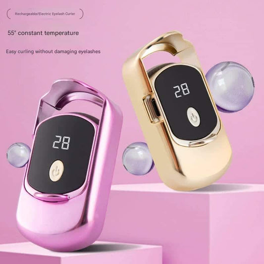 Heated eyelash curler with LED display and warming arch