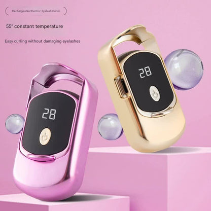 2pc Rechargeable Electric Heated Eyelash Curler - 55C Constant Temperature, LED Display, Gentle Curling(Rose Gold)