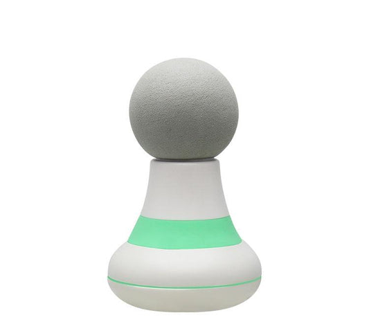 Portable mini massage gun with green ring and round massage head