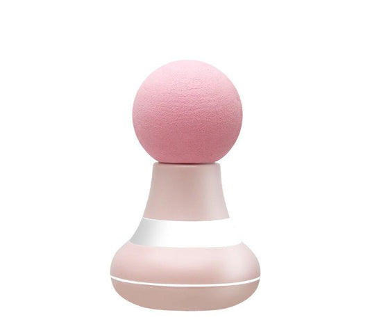 Pink mini electric fascia massage gun with round head and white base