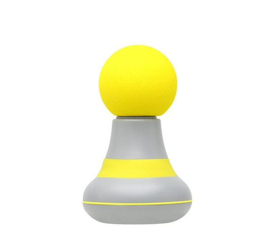 Mini electric fascia massage gun with yellow foam head and gray base