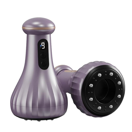 Purple electric cupping and gua sha massager with heat and suction head