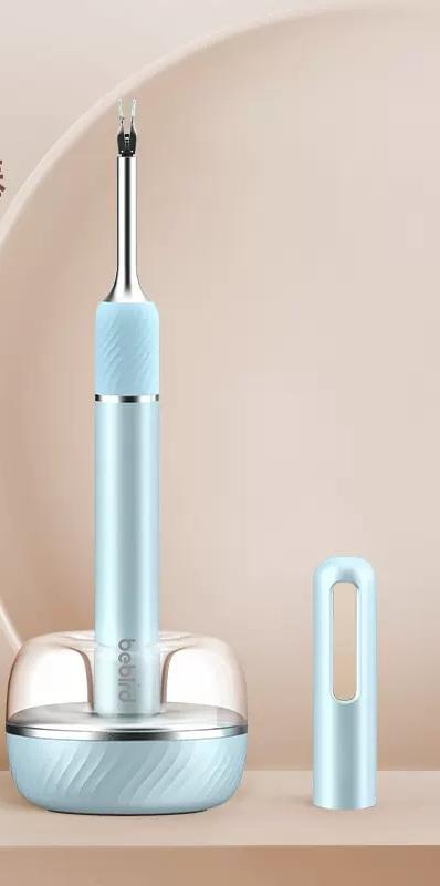 Light blue ear endoscope cleaner with handle and charging stand