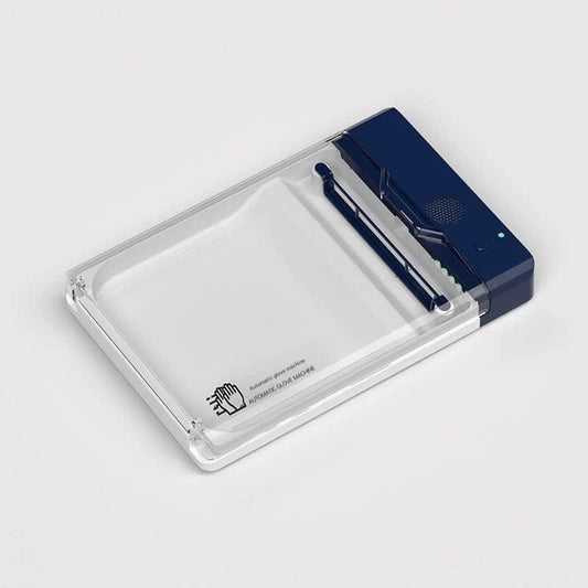 Automatic disposable glove dispenser machine with UV light, dark blue top and clear tray