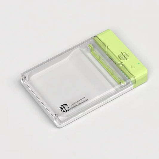 Green glove dispenser machine with UV sterilization tray and open top cover
