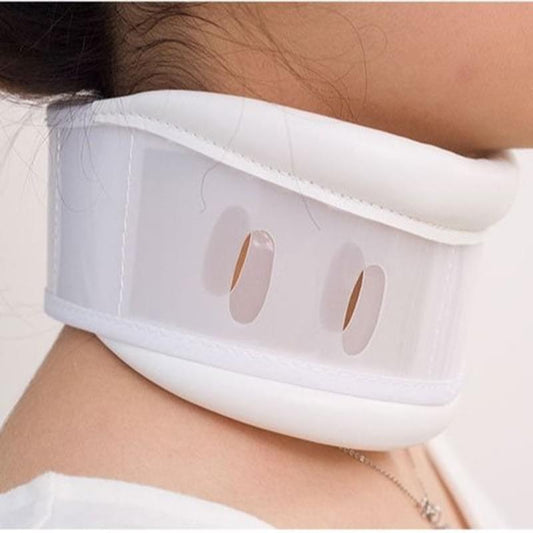White neck brace with front ventilation holes and adjustable band