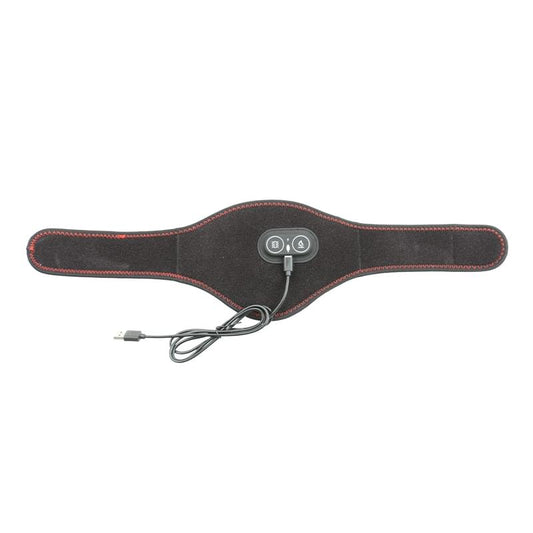 Black heated vibrating neck wrap with central control panel and USB cable