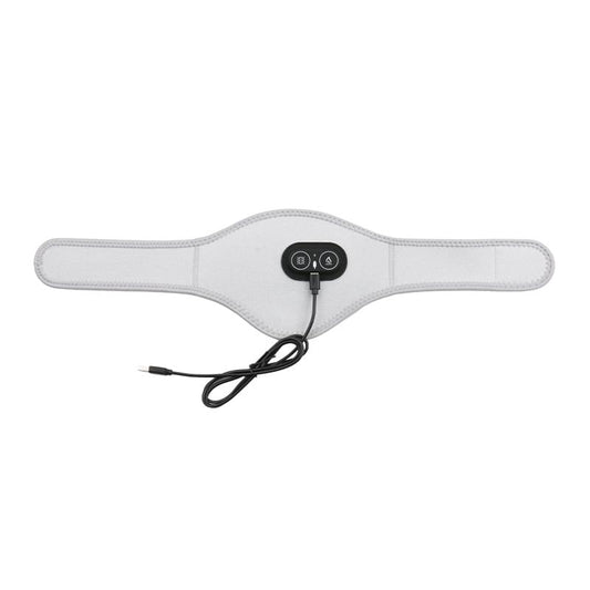 Light grey heated neck wrap with USB controller and attached charging cable.