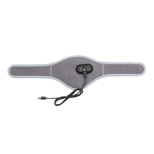 Dark gray heated vibrating neck wrap with central control buttons and USB cable