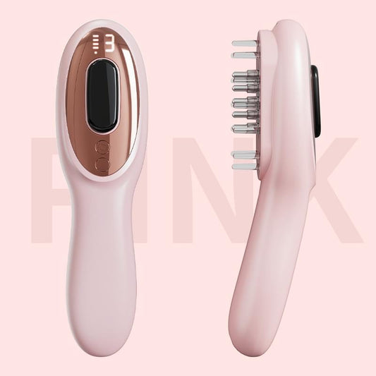 Pink electric scalp massager with vibration pins and display window