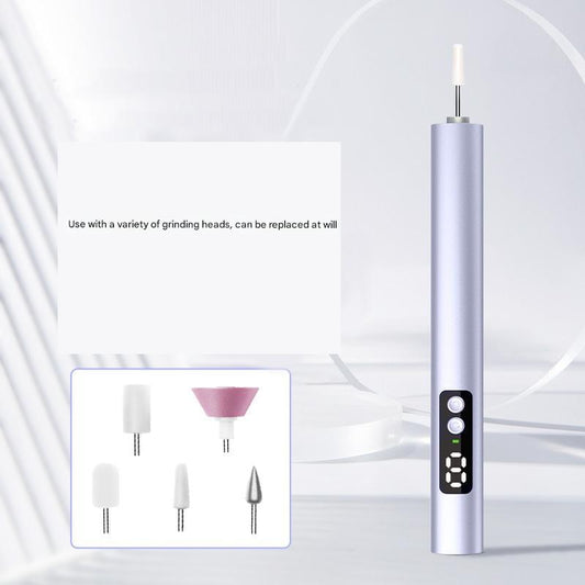 Purple electric nail file drill with LED control panel and accessory grinding heads