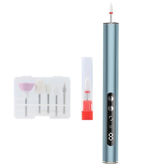 Blue rechargeable electric nail drill pen with UV curing lamp, metal barrel