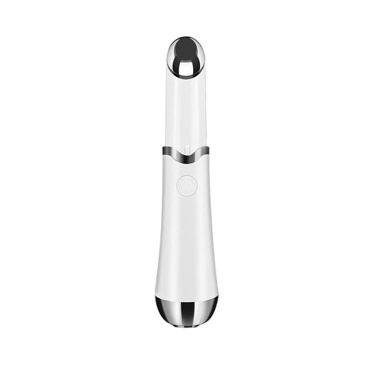 White eye and lip massager wand with black control buttons and metal treatment head