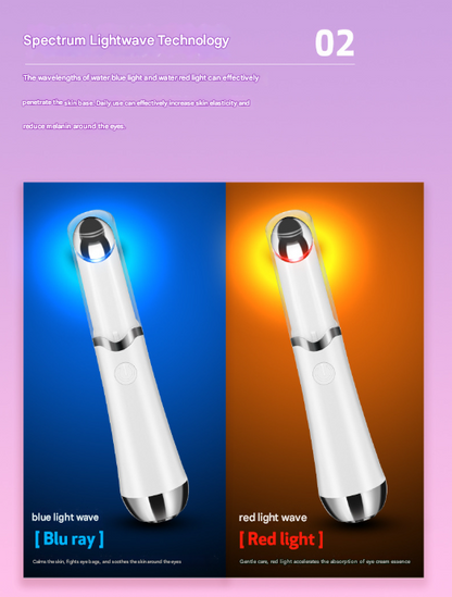 White Sonic Eye & Lip Massager with Red & Blue Light Therapy - Heated Vibrating Wand for Puffiness and Wrinkles